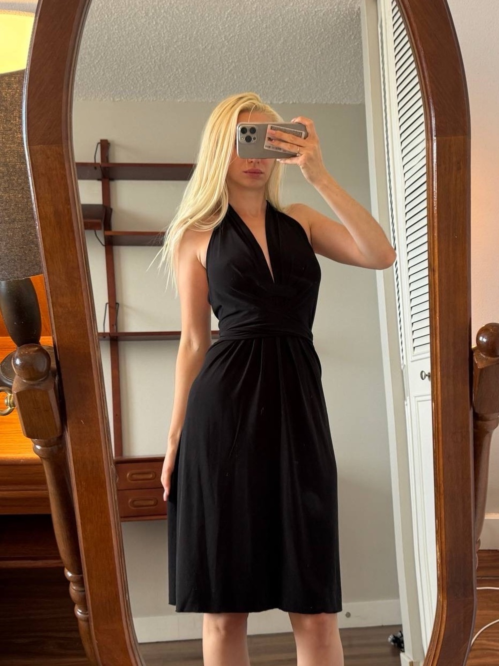 Moda International Black Wrap Mini Dress Size Medium Like New